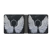 ERSTSNCK White Wings with Halo Wallet for Men Bifold Rfid Blocking Slim Money Clip Front Pocket Wallet Card Holder