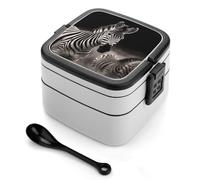 ERSTSNCK Wild Animals Zebra Bento Box 1000ml Leak Proof Lunch Container with Removable Dividers & Spoon - BPA-Free PP Stackable Lunch Box for Work, Office, Picnic, Travel, Dining Out