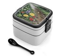 ERSTSNCK Wildflowers Daisy Bento Box 1000ml Leak Proof Lunch Container with Removable Dividers & Spoon - BPA-Free PP Stackable Lunch Box for Work, Office, Picnic, Travel, Dining Out