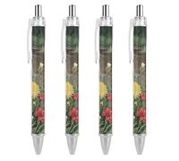 ERSTSNCK Wildflowers Daisy Black Ballpoint Pens Fine Point (0.5mm) Black Ink Pen Retractable Ball Point Pens with Comfortable Full Grip for Journaling, And Office Writing Ideal 4 PCS