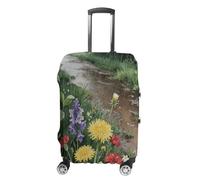 ERSTSNCK Wildflowers Daisy Luggage Suitcase Covers Elastic Washable Cute Luggage Protector Travel Suitcase Protective Cover For Adult (Fit 19-32 Inch Luggages), white, M, Wildflowers Daisy