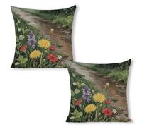 ERSTSNCK Wildflowers Daisy Pillow Covers 18"x18"（2pcs） Linen Throw Pillow Covers - Double Sided Decorative Square Cushion Cases for Sofa, Bed, Chair (No Insert Included)