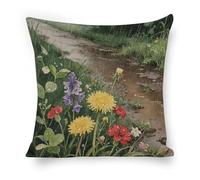 ERSTSNCK Wildflowers Daisy Pillow Covers 18"x18" Linen Throw Pillow Covers - Double Sided Decorative Square Cushion Cases for Sofa, Bed, Chair (No Insert Included)