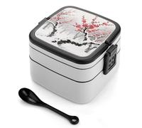 ERSTSNCK Winter Plum Grove Bento Box 1000ml Leak Proof Lunch Container with Removable Dividers & Spoon - BPA-Free PP Stackable Lunch Box for Work, Office, Picnic, Travel, Dining Out