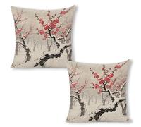 ERSTSNCK Winter Plum Grove Pillow Covers 18"x18"（2pcs） Linen Throw Pillow Covers - Double Sided Decorative Square Cushion Cases for Sofa, Bed, Chair (No Insert Included)