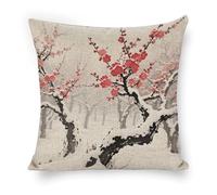 ERSTSNCK Winter Plum Grove Pillow Covers 18"x18" Linen Throw Pillow Covers - Double Sided Decorative Square Cushion Cases for Sofa, Bed, Chair (No Insert Included)