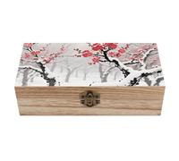 ERSTSNCK Winter Plum Grove Wooden Storage Box Elegant Retro Jewelry Box with Hinged Lid Decorative Keepsake Boxes Decor Handmade Organizer Boxes for Wedding, Party, Gift, Diy Craft, Home Decor