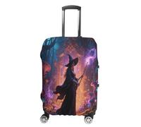 ERSTSNCK Witch in The Mysterious Forest Luggage Suitcase Covers Elastic Washable Cute Luggage Protector Travel Suitcase Protective Cover For Adult (Fit 19-32 Inch Luggages), white, Small, Witch in the