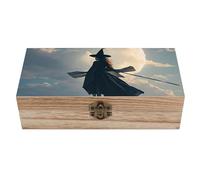 ERSTSNCK Witch in The Sky Wooden Storage Box Elegant Retro Jewelry Box with Hinged Lid Decorative Keepsake Boxes Decor Handmade Organizer Boxes for Wedding, Party, Gift, Diy Craft, Home Decor