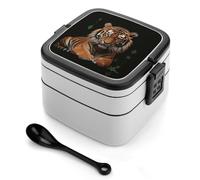 ERSTSNCK With Tiger And Paws Bento Box 1000ml Leak Proof Lunch Container with Removable Dividers & Spoon - BPA-Free PP Stackable Lunch Box for Work, Office, Picnic, Travel, Dining Out