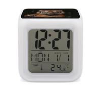 ERSTSNCK with Tiger and Paws Night Light Alarm Clock LED Display Alarms for Bedroom Smart Digital Alarm Clock Wtih 7 Colorful Ambient Lights Sleep Timer for Heavy Sleepers Simple Operation
