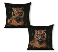 ERSTSNCK with Tiger and Paws Pillow Covers 18"x18"（2pcs） Linen Throw Pillow Covers - Double Sided Decorative Square Cushion Cases for Sofa, Bed, Chair (No Insert Included)