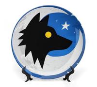 ERSTSNCK - Wolf and Moon Ceramic Wall Hanging Plate 10 Inch Porcelain Bone Wall Hanging Plate Boho Dinner Plate with Stand