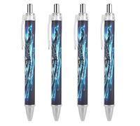 ERSTSNCK Wolf Head in Blue Flames Black Ballpoint Pens Fine Point (0.5mm) Black Ink Pen Retractable Ball Point Pens with Comfortable Full Grip for Journaling, And Office Writing Ideal 4 PCS