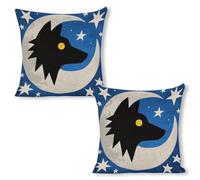 ERSTSNCK Wolf Moon Totem Pillow Covers 18"x18"（2pcs） Linen Throw Pillow Covers - Double Sided Decorative Square Cushion Cases for Sofa, Bed, Chair (No Insert Included)