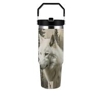 ERSTSNCK Wolves And Their Home 30oz Tumbler Large Capacity Car Cup with Handle And Straw Lid Stainless Steel Travel Mug Double Wall Vacuum Insulated Cup Leak-Proof for Outdoor Home Use