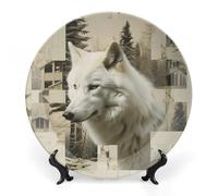ERSTSNCK Wolves And Their Home Ceramic Decorative Plate 6inch Bone China Wall Hanging Ornament Plates Bohemian Style Dinner Plate with Stand Cabinet Display Plates for Home Art Decor