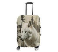ERSTSNCK Wolves And Their Home Luggage Suitcase Covers Elastic Washable Cute Luggage Protector Travel Suitcase Protective Cover For Adult (Fit 19-32 Inch Luggages) X-Large, white, S, Wolves and Their