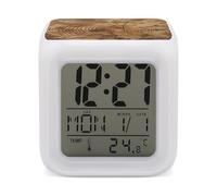 ERSTSNCK Wood Grain Texture Night Light Alarm Clock LED Display Alarms for Bedroom Smart Digital Alarm Clock Wtih 7 Colorful Ambient Lights Sleep Timer for Heavy Sleepers Simple Operation