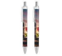 ERSTSNCK Wooden Wine Barrel on Wine Bottle Black Ballpoint Pens Fine Point (0.5mm) Black Ink Pen Retractable Ball Point Pens with Comfortable Full Grip for Journaling, And Office Writing Ideal 2 PCS