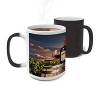 ERSTSNCK Wooden Wine Barrel on Wine Bottle Color Changing Mug Heat Changing Coffee Mug Funny Magic Cup Heat Sensitive Travel Mugs Novelty Coffee Cups Personalized Customized Gift for Men Women 11 Oz