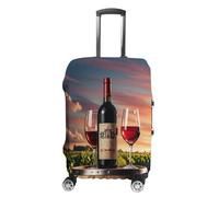 ERSTSNCK Wooden Wine Barrel on Wine Bottle Luggage Suitcase Covers Elastic Washable Cute Luggage Protector Travel Suitcase Protective Cover For Adult (Fit 19-32 Inch Luggages), white, L, Wooden Wine