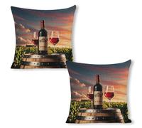 ERSTSNCK Wooden Wine Barrel on Wine Bottle Pillow Covers 18"x18"（2pcs） Linen Throw Pillow Covers - Double Sided Decorative Square Cushion Cases for Sofa, Bed, Chair (No Insert Included)