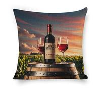ERSTSNCK Wooden Wine Barrel on Wine Bottle Pillow Covers 18"x18" Linen Throw Pillow Covers - Double Sided Decorative Square Cushion Cases for Sofa, Bed, Chair (No Insert Included)