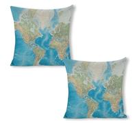 ERSTSNCK World Map Pillow Covers 18"x18"（2pcs） Linen Throw Pillow Covers - Double Sided Decorative Square Cushion Cases for Sofa, Bed, Chair (No Insert Included)