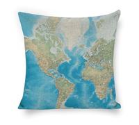 ERSTSNCK World Map Pillow Covers 18"x18" Linen Throw Pillow Covers - Double Sided Decorative Square Cushion Cases for Sofa, Bed, Chair (No Insert Included)