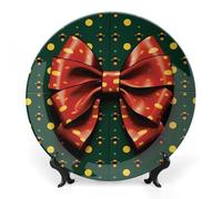 ERSTSNCK Wrapping Paper with Bow Ceramic Decorative Plate 10inch Bone China Wall Hanging Ornament Plates Bohemian Style Dinner Plate with Stand Cabinet Display Plates for Home Art Decor