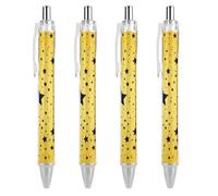 ERSTSNCK Yellow Background with Black Stars Black Ballpoint Pens Fine Point (0.5mm) Black Ink Pen Retractable Ball Point Pens with Comfortable Full Grip for Journaling, And Office Writing Ideal 4 PCS