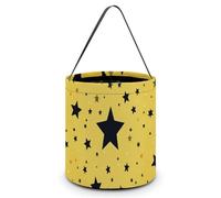 ERSTSNCK Yellow Background with Black Stars Halloween Candy Buckets Reusable Tote Candy Bag - Trick Or Treat Goody Bag with Handles