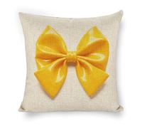 ERSTSNCK Yellow Bow Pillow Covers 18"x18" Linen Throw Pillow Covers - Double Sided Decorative Square Cushion Cases for Sofa, Bed, Chair (No Insert Included)