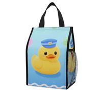 ERSTSNCK Yellow Duck And Bubble Pattern Insulated Lunch Bag Leakproof Insulated Cooler Bags Reusable Cooler Tote Foldable Lunchbox for Adult Women Men for Work Travel Picnic