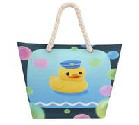 ERSTSNCK Yellow Duck And Bubble Pattern Tote Bag for Women Reusable Shopping Handbags Casual Travel Summer Beach Grocery Bag