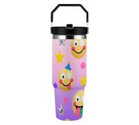 ERSTSNCK Yellow Happy Face 30oz Tumbler Large Capacity Car Cup with Handle And Straw Lid Stainless Steel Travel Mug Double Wall Vacuum Insulated Cup Leak-Proof for Outdoor Home Use