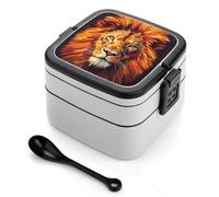 ERSTSNCK Yellow Lion Head Bento Box 1000ml Leak Proof Lunch Container with Removable Dividers & Spoon - BPA-Free PP Stackable Lunch Box for Work, Office, Picnic, Travel, Dining Out