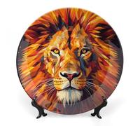 ERSTSNCK Yellow Lion Head Ceramic Decorative Plate 6inch Bone China Wall Hanging Ornament Plates Bohemian Style Dinner Plate with Stand Cabinet Display Plates for Home Art Decor