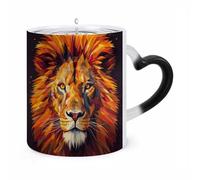 ERSTSNCK Yellow Lion Head Color Changing Mug Heat Changing Coffee Mugs Funny Magic Cup Heat Sensitive Travel Mug Novelty Coffee Cups Personalized Customized Gift Idea for Men & Women 11 Oz