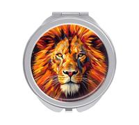 ERSTSNCK Yellow Lion Head Compact Mirror for Purse, Double-Sided 1x/2x Magnifying Metal Pocket Makeup Mirrors, Folding Mini Vanity Mirror, Handheld Round Travel Cosmetic Mirrors for Women