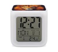 ERSTSNCK Yellow Lion Head Night Light Alarm Clock LED Display Alarms for Bedroom Smart Digital Alarm Clock Wtih 7 Colorful Ambient Lights Sleep Timer for Heavy Sleepers Simple Operation