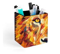 ERSTSNCK Yellow Lion Head Pen Holder, Pencil Holder Desktop Stationery Organizer Square Leather Pencil Cup Makeup Brush Storage Box for Office Home And Stationary Supplies