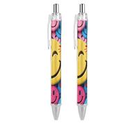 ERSTSNCK Yellow Star Happy Face Black Ballpoint Pens Fine Point (0.5mm) Black Ink Pen Retractable Ball Point Pens with Comfortable Full Grip for Journaling, And Office Writing Ideal 2 PCS