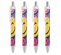 ERSTSNCK Yellow Star Happy Face Black Ballpoint Pens Fine Point (0.5mm) Black Ink Pen Retractable Ball Point Pens with Comfortable Full Grip for Journaling, And Office Writing Ideal 4 PCS
