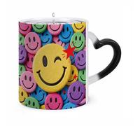 ERSTSNCK Yellow Star Happy Face Color Changing Mug Heat Changing Coffee Mugs Funny Magic Cup Heat Sensitive Travel Mug Novelty Coffee Cups Personalized Customized Gift Idea for Men & Women 11 Oz