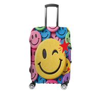 ERSTSNCK Yellow Star Happy Face Luggage Suitcase Covers Elastic Washable Cute Luggage Protector Travel Suitcase Protective Cover For Adult (Fit 19-32 Inch Luggages), white, L, Yellow Star Happy Face