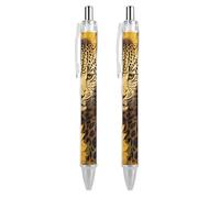 ERSTSNCK Yellow Sunflowers And Leopard Black Ballpoint Pens Fine Point (0.5mm) Black Ink Pen Retractable Ball Point Pens with Comfortable Full Grip for Journaling, And Office Writing Ideal 2 PCS