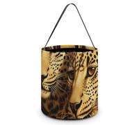 ERSTSNCK Yellow Sunflowers And Leopard Halloween Candy Buckets Reusable Tote Candy Bag - Trick Or Treat Goody Bag with Handles