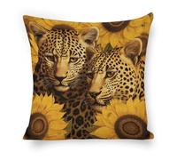 ERSTSNCK Yellow Sunflowers and Leopard Pillow Covers 18"x18" Linen Throw Pillow Covers - Double Sided Decorative Square Cushion Cases for Sofa, Bed, Chair (No Insert Included)